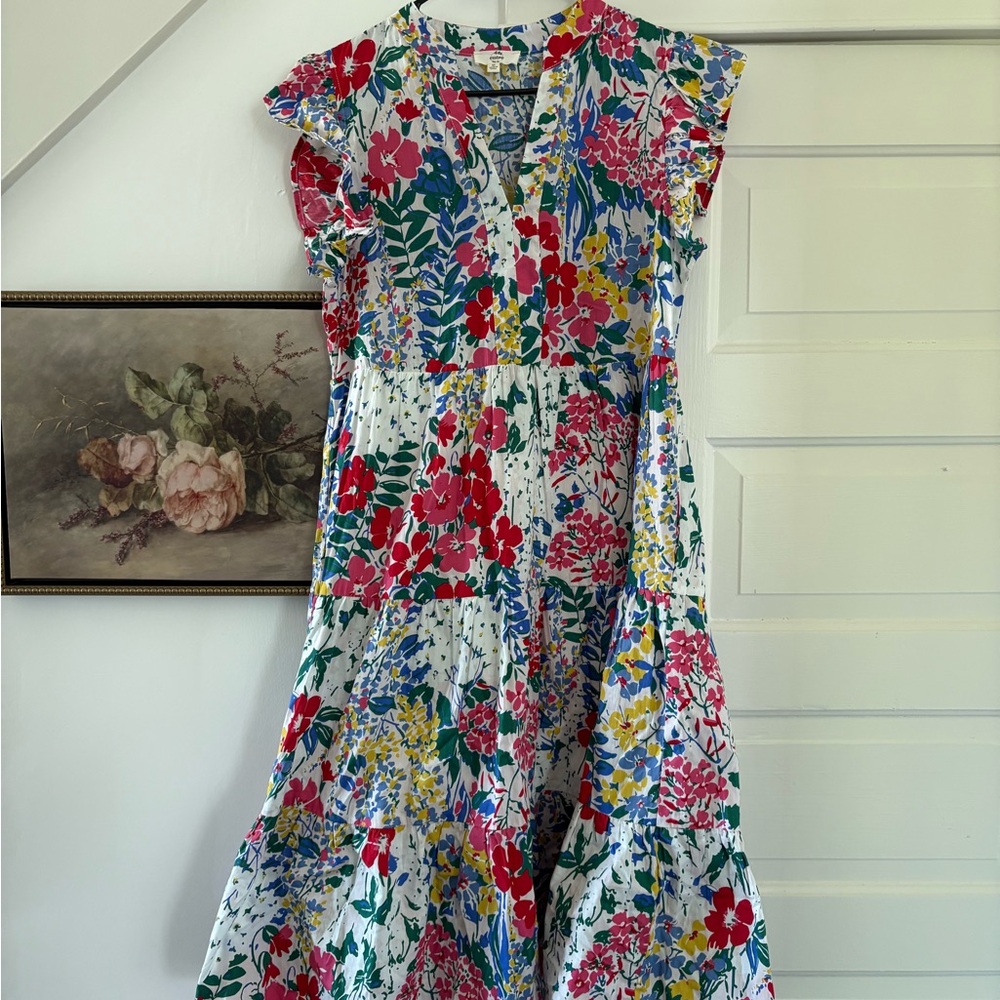 Entro Floral Dress with Blue, Green, Pink & Yellow Blooms